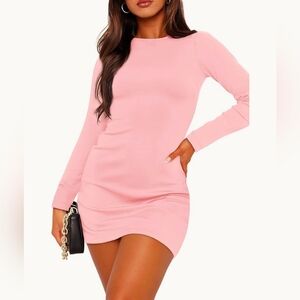 WIHOLL Long Sleeve Boat Neck Mini Dress